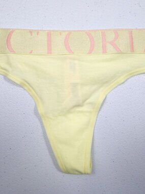 Victoria's Secret Exploded Logo Cotton Yellow Thong Panty. Size Small